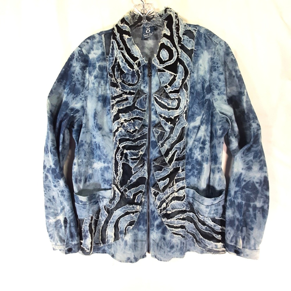 Samuel Dong CasualWear Blue Acid Wash Wearable Art Y2K Textured Novelty Women L